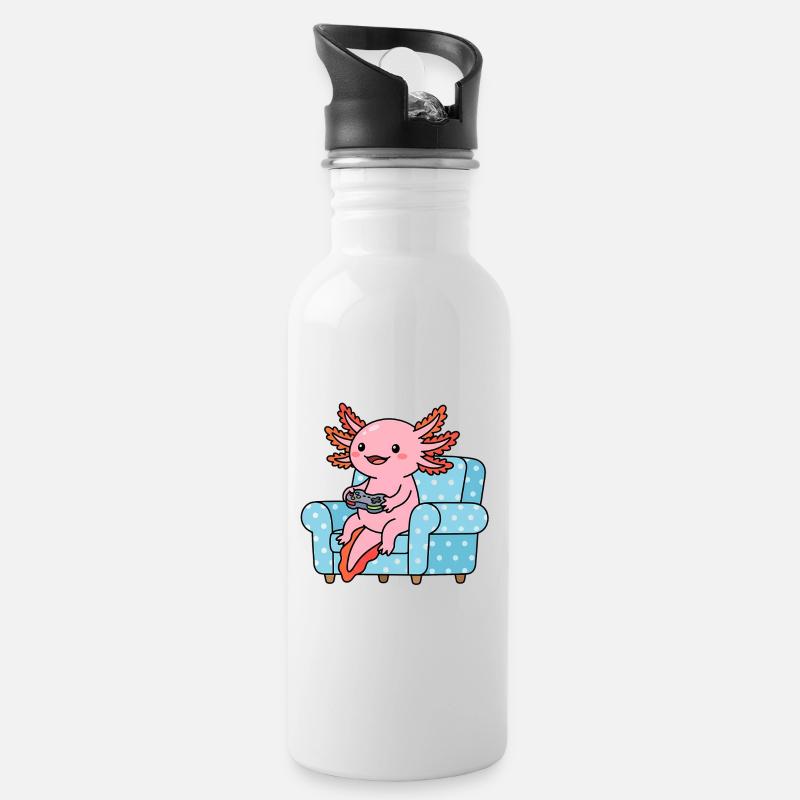 Couch Gaming Axolotl - Trinkflasche mit integriertem Trinkhalm - Weiß