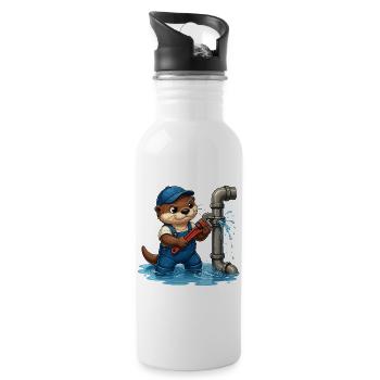 Plumber otter with pipe tool - Water bottle with straw - white - Right