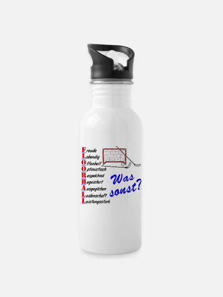 Floorball Was sonst? - Trinkflasche mit integriertem Trinkhalm - Weiß