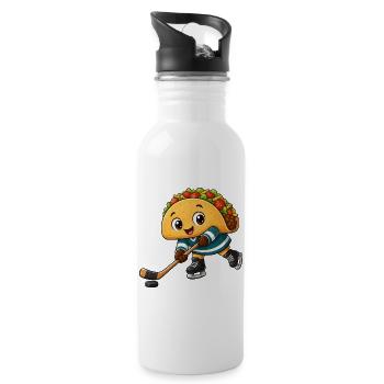 Taco Eishockeyspieler Comic fröhlich - Water bottle with straw - white - Right