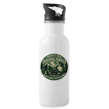 Nationalparks schützen | Paranoider Humor-Abzeichen - Trinkflasche mit integriertem Trinkhalm - Weiß - Rechts