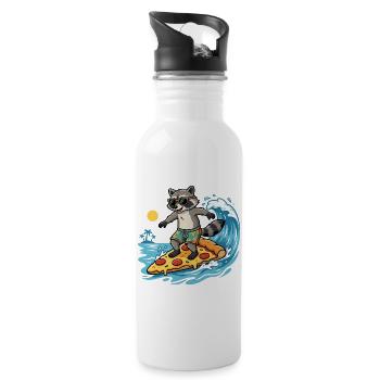Raccoon Surf Pizza Adventure Salami Pizza Surfer - Water bottle with straw - white - Right