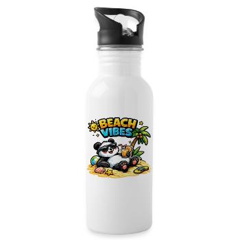 Beach Vibes Panda on the Beach - Water bottle with straw - white - Right