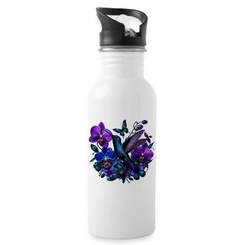 Kolibri im Orchideenreich - Trinkflasche mit integriertem Trinkhalm - Weiß - Rechts