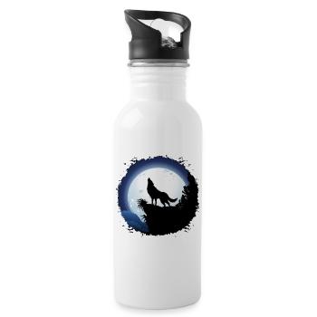 Wolf heult bei blauem Vollmond - Trinkflasche mit integriertem Trinkhalm - Weiß - Rechts