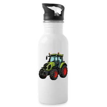 Style dessin animé de tracteur vert - Gourde avec paille intégrée - blanc - Droite