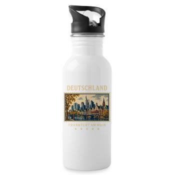 Deutschland Frankfurt Vintage Reisemarke - Trinkflasche mit integriertem Trinkhalm - Weiß - Rechts