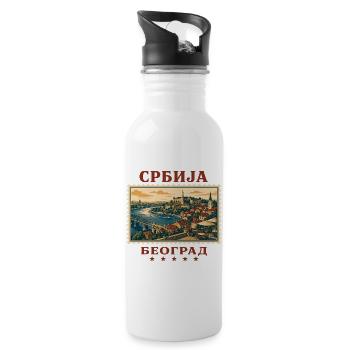 Serbien Belgrad Vintage Reisemarke - Trinkflasche mit integriertem Trinkhalm - Weiß - Rechts