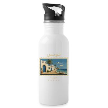 Tunisia Djerba Vintage Travel Brand - Water bottle with straw - white - Right
