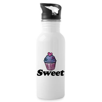 Pastellfarbenes Aquarell-Cupcake-Herz - Trinkflasche mit integriertem Trinkhalm - Weiß - Rechts