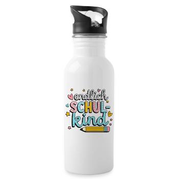 Endlich Schulkind – bunter Schulstart - Trinkflasche mit integriertem Trinkhalm - Weiß - Rechts