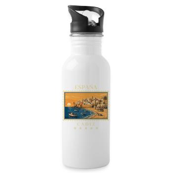 Spanien Cádiz Vintage Reisemarke - Trinkflasche mit integriertem Trinkhalm - Weiß - Rechts