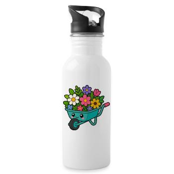 Frühlingswagen voller Blüten - Trinkflasche mit integriertem Trinkhalm - Weiß - Rechts