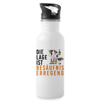 Die Lage ist besäufniserregend, Einhorn, Bier, JGA - Trinkflasche mit integriertem Trinkhalm - Weiß - Rechts