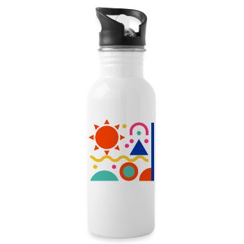 Bunte Formen - Trinkflasche mit integriertem Trinkhalm - Weiß - Rechts