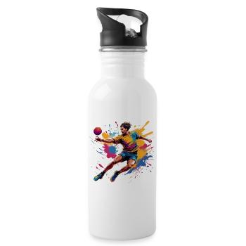 Handball Handballer Handball Trainer Fan Geschenk - Trinkflasche mit integriertem Trinkhalm - Weiß - Rechts