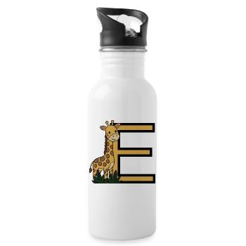 Giraffe mit Buchstabe E - Trinkflasche mit integriertem Trinkhalm - Weiß - Rechts