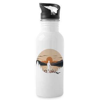 Sonnenuntergang am Bergsee Fahrrad, Fahrradfahrer - Trinkflasche mit integriertem Trinkhalm - Weiß - Rechts