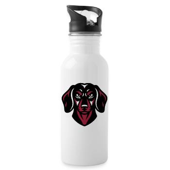 Schwarzer Dackel Logo - Trinkflasche mit integriertem Trinkhalm - Weiß - Rechts