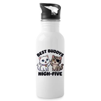 Süße Comic Katzen machen High Five – Best Buddys  - Trinkflasche mit integriertem Trinkhalm - Weiß - Rechts