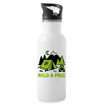 Camping Zelt Natur Grafik - Trinkflasche mit integriertem Trinkhalm - Weiß - Rechts