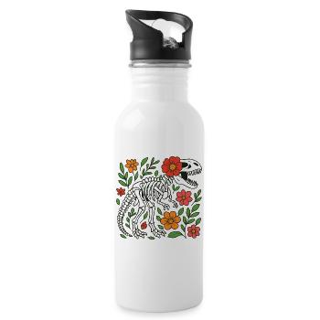 T Rex Skelett mit Blumen - Trinkflasche mit integriertem Trinkhalm - Weiß - Rechts