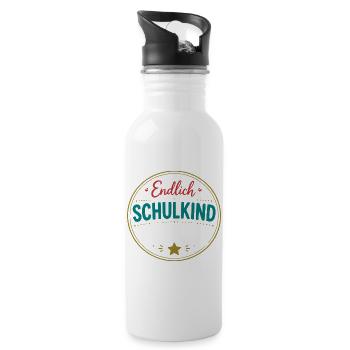 Endlich Schulkind Badge - Trinkflasche mit integriertem Trinkhalm - Weiß - Rechts
