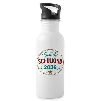 Endlich Schulkind 2026 Badge - Trinkflasche mit integriertem Trinkhalm - Weiß - Rechts