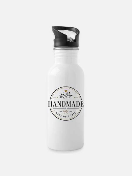 Handmade - Trinkflasche mit integriertem Trinkhalm - Weiß