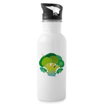 Brokkoli Cartoon Gemüse Design  - Trinkflasche mit integriertem Trinkhalm - Weiß - Rechts
