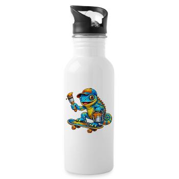 Chameleon on skateboard - Water bottle with straw - white - Right