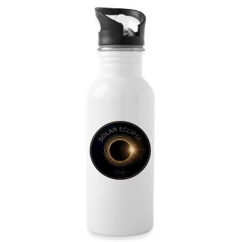 Total Solar Eclipse 2026 Golden Ring Medal Design - Water bottle with straw - white - Right