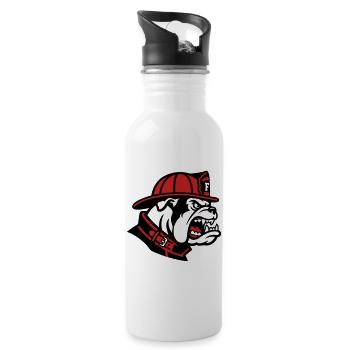Feuerwehr Bulldogge Maskottchen - Trinkflasche mit integriertem Trinkhalm - Weiß - Rechts