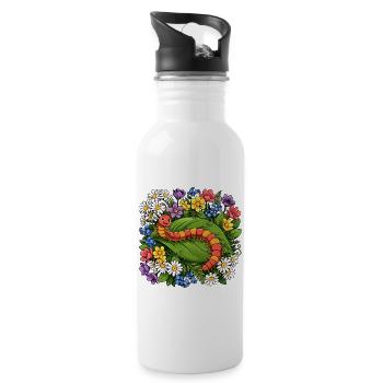 Hundertfüßer Cartoon - Trinkflasche mit integriertem Trinkhalm - Weiß - Rechts