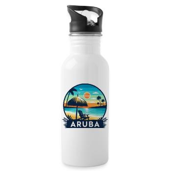Aruba Karibik Strand Sonnenuntergang - Trinkflasche mit integriertem Trinkhalm - Weiß - Rechts