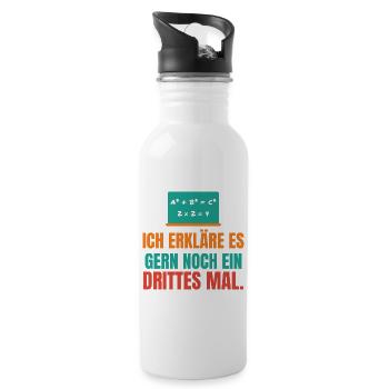 Ich erkläre es gern noch ein drittes Mal – Lehrer - Trinkflasche mit integriertem Trinkhalm - Weiß - Rechts