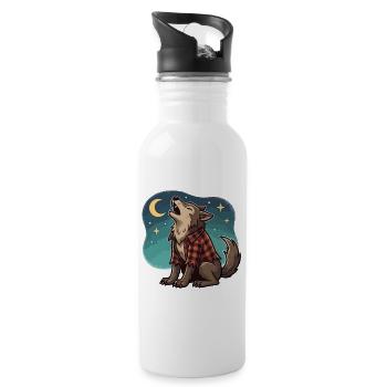 Werwolf im karierten Hemd - Trinkflasche mit integriertem Trinkhalm - Weiß - Rechts
