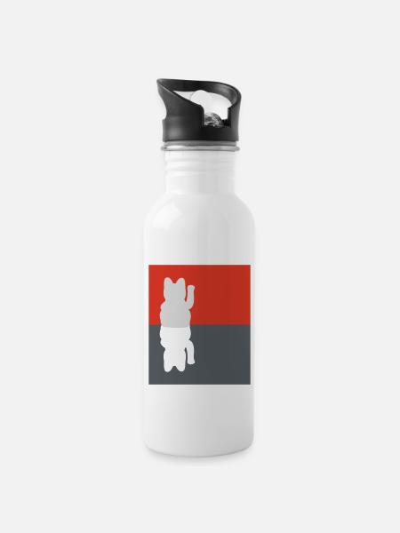 Glückskatze - Trinkflasche mit integriertem Trinkhalm - Weiß