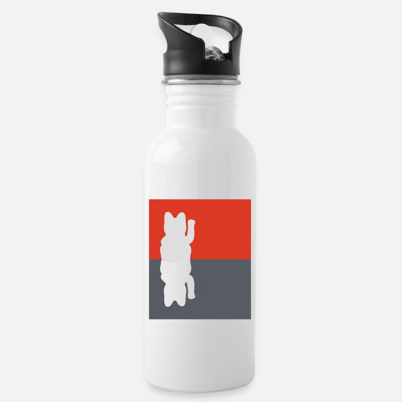 Glückskatze - Trinkflasche mit integriertem Trinkhalm - Weiß
