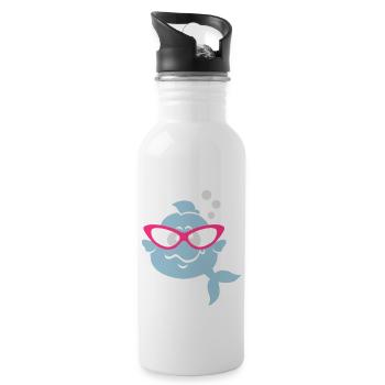 Retro Fish - Water bottle with straw - white - Right