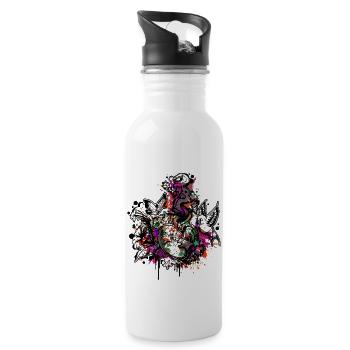 Herz (Blumen & Sterne - Colour Splash) 03 - Trinkflasche mit integriertem Trinkhalm - Weiß - Rechts
