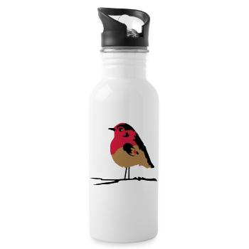 A robin on branch - Water bottle with straw - white - Right