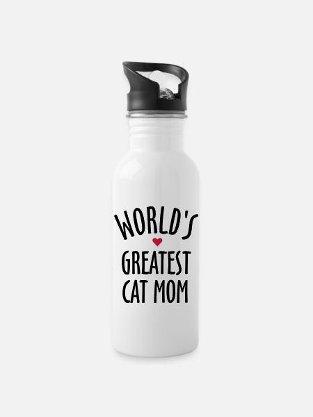 World's Greatest Cat Mom - Water bottle with straw - white