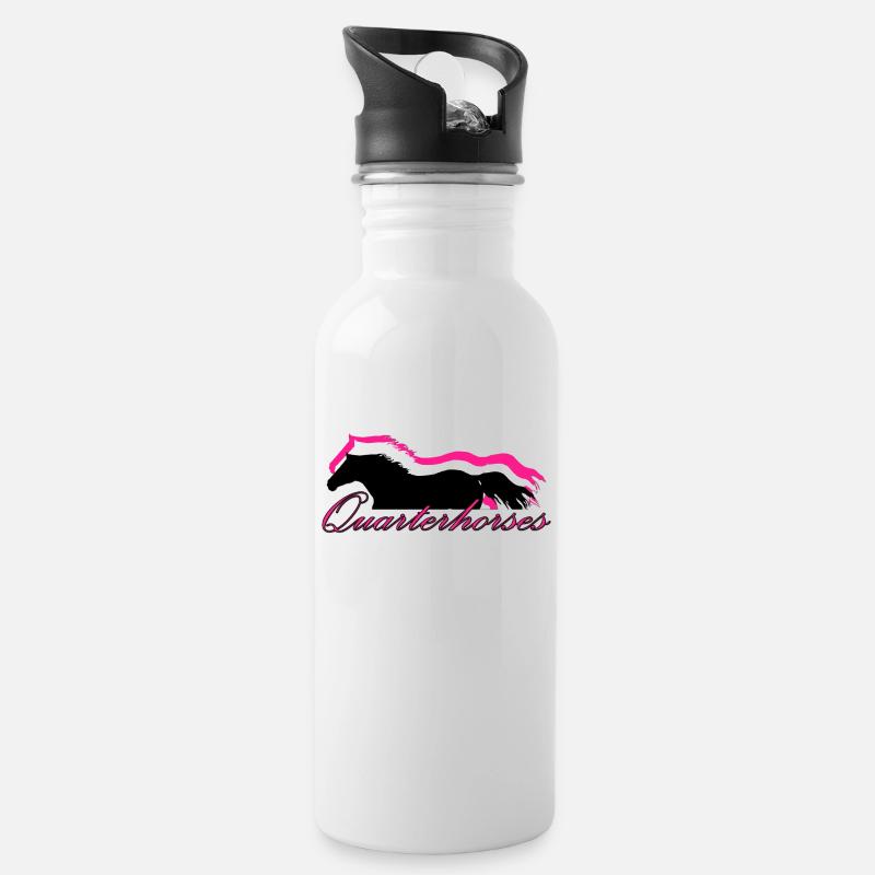 Quarterhorses - Trinkflasche mit integriertem Trinkhalm - Weiß
