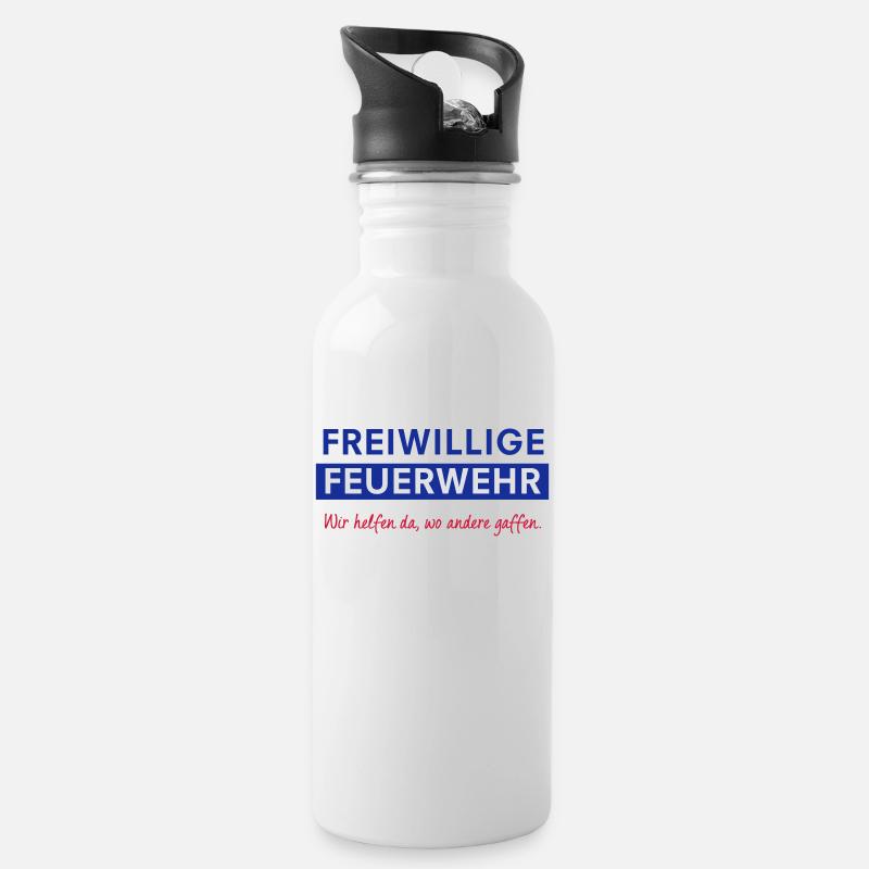 Freiwillige Feuerwehr - Trinkflasche mit integriertem Trinkhalm - Weiß