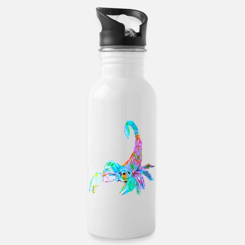Bunter Skorpion - Trinkflasche mit integriertem Trinkhalm - Weiß