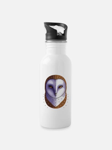 Schleiereule - Trinkflasche mit integriertem Trinkhalm - Weiß