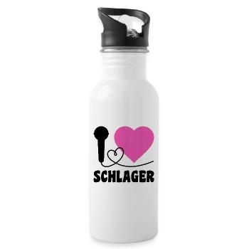I Love Schlager  - Trinkflasche mit integriertem Trinkhalm - Weiß - Rechts