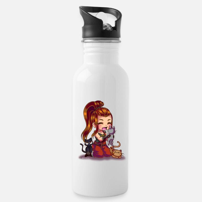Brigitte und Katzen - Trinkflasche mit integriertem Trinkhalm - Weiß