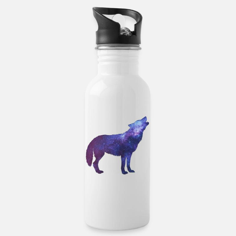 Starwolf Heulen - Trinkflasche mit integriertem Trinkhalm - Weiß